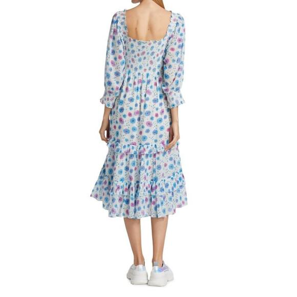 LoveShackFancy Miri Floral Cotton Midi Dress Smocked Tiered Slit Size Small - Picture 2 of 9